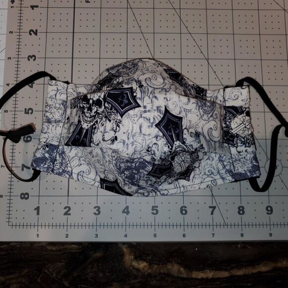 SKULLS & CROSSES SCROLLS Handmade Face Mask Filte… - Picture 1 of 2